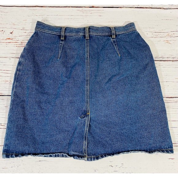 Vintage Bill Blass Jean Denim Skirt Size 14 Classic Blue Cotton Knee Lengh - Picture 3 of 9